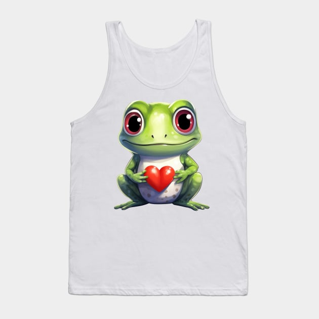 Valentine Frog Holding Heart Tank Top by Chromatic Fusion Studio